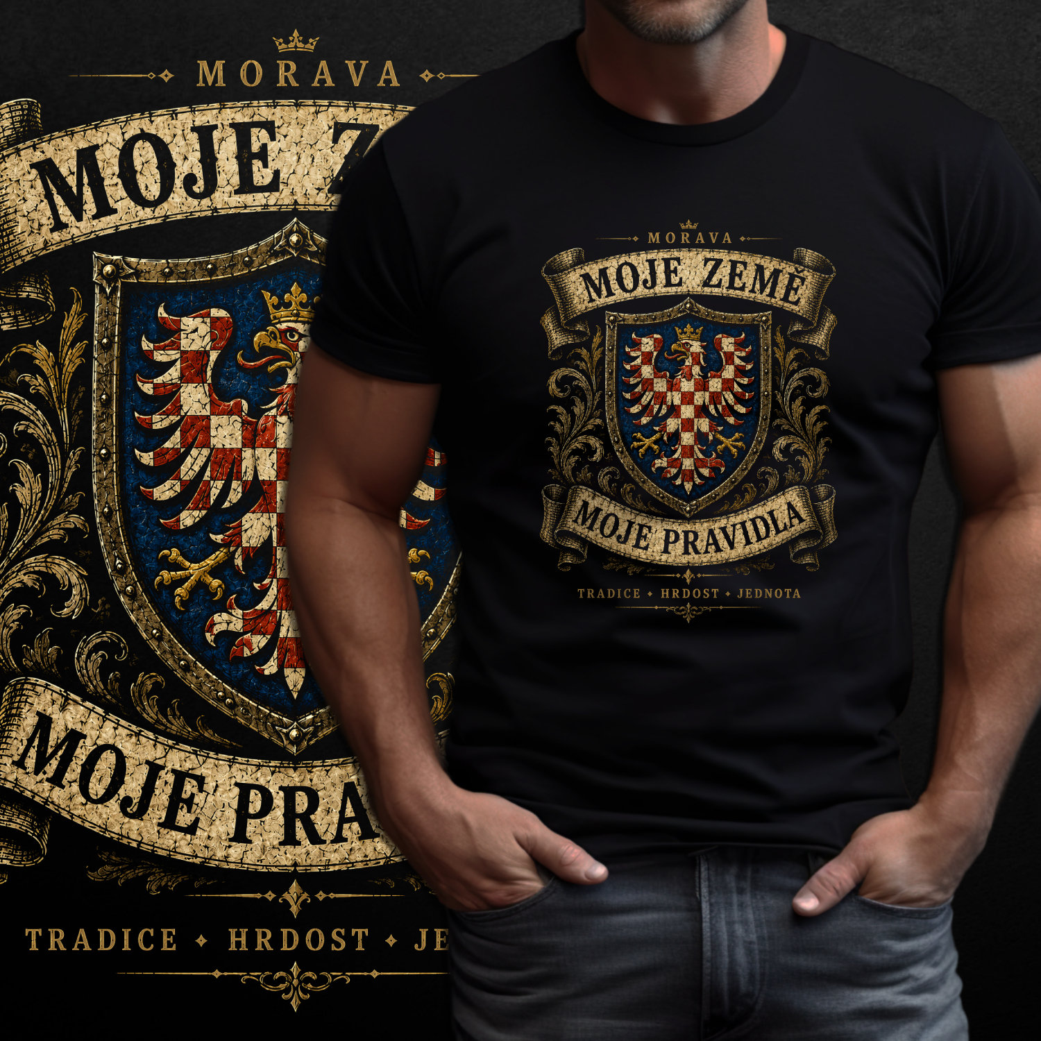 Tričko s potiskem Morava-Moje země - moje pravidla - pánské
