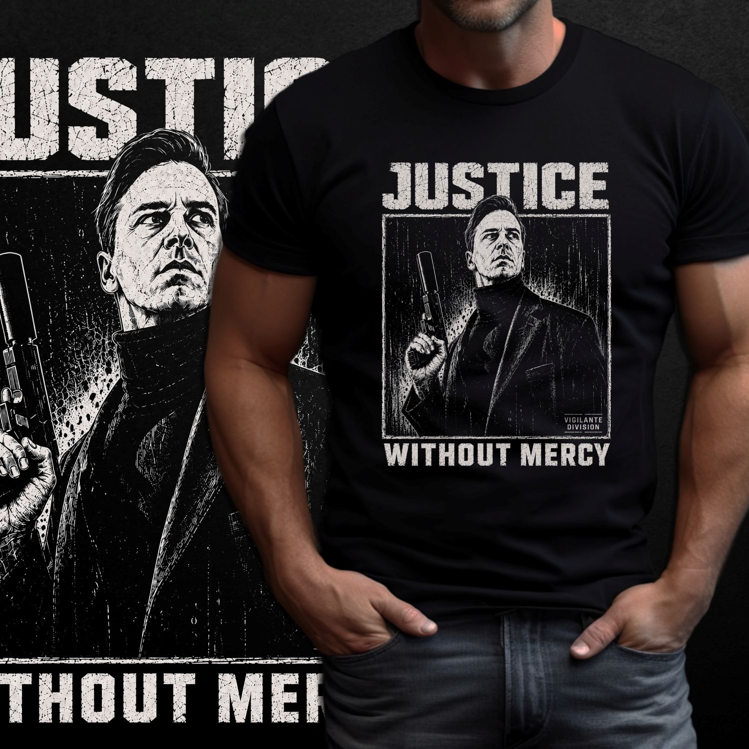 Tričko s potiskem Justice Without Mercy-Vigilante Division