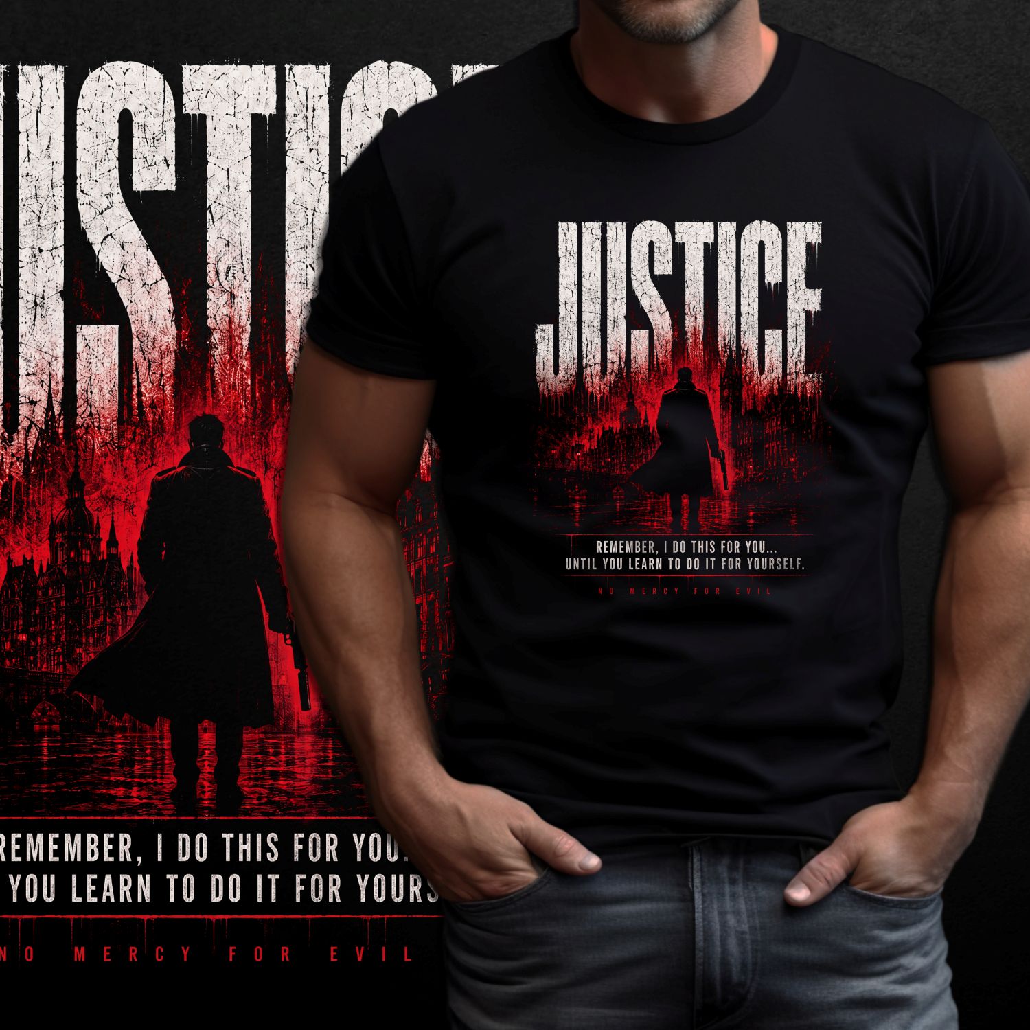 Tričko s potiskem JUSTICE – No Mercy for Evil - Vigilante