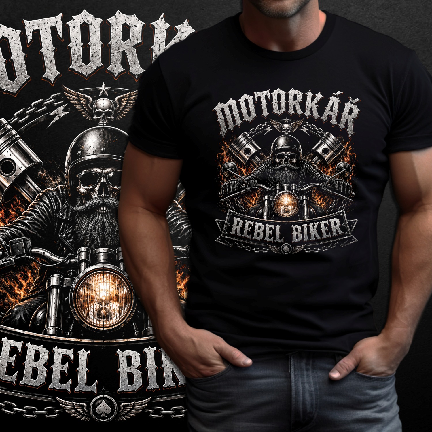 Tričko s potiskem Motorkář - Rebel Biker - Premium Design