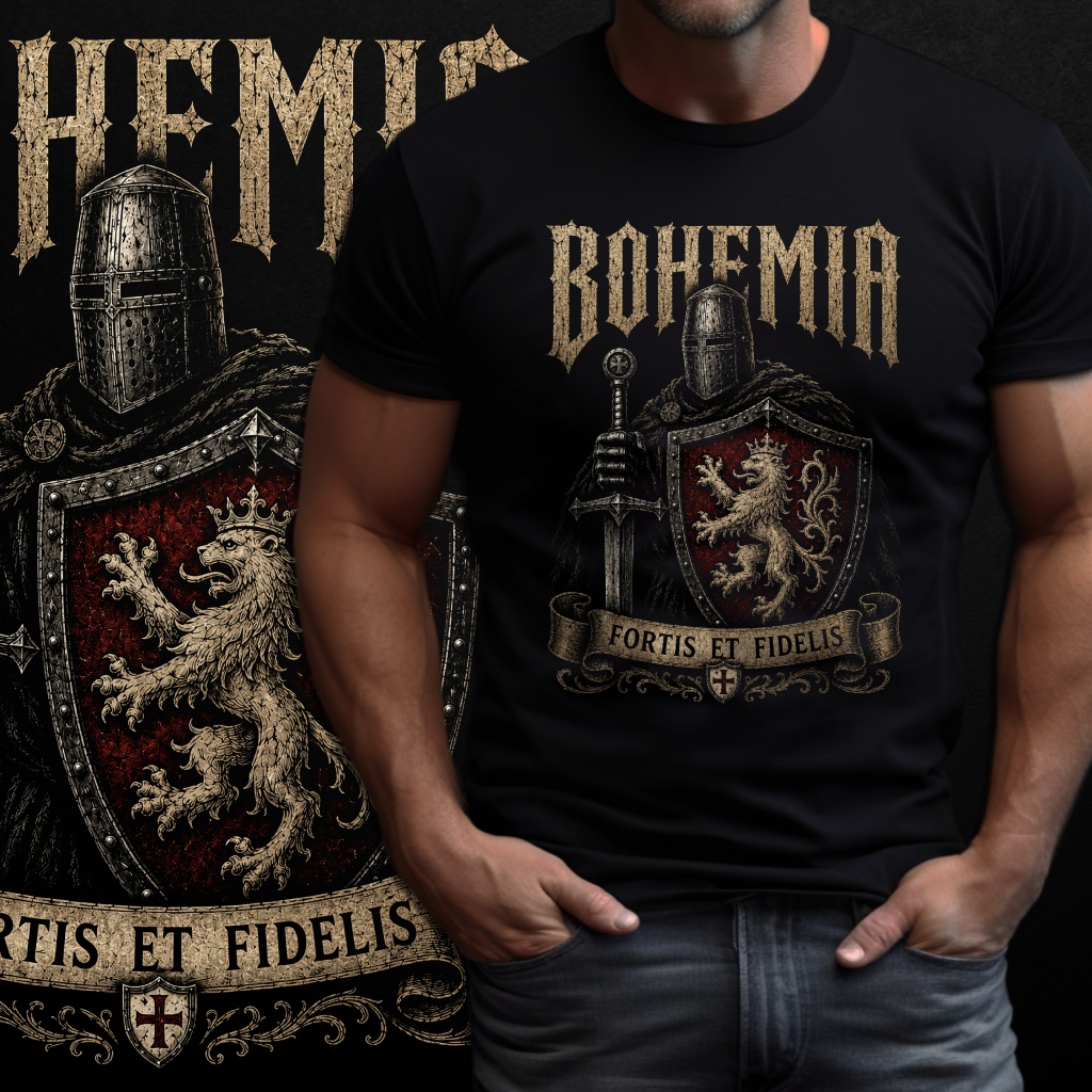 Tričko s potiskem Rytíř Bohemie-Fortis et Fidelis