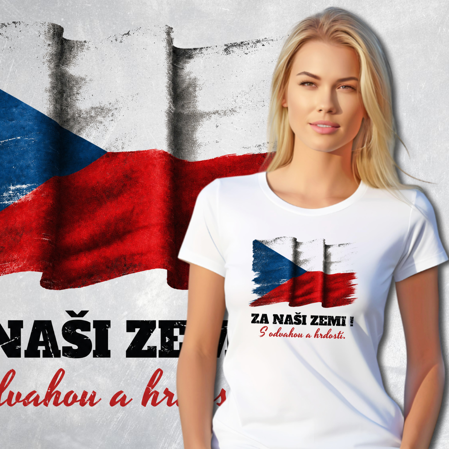 Tričko s potiskem Česká vlajka-Za naši zemi - dámské