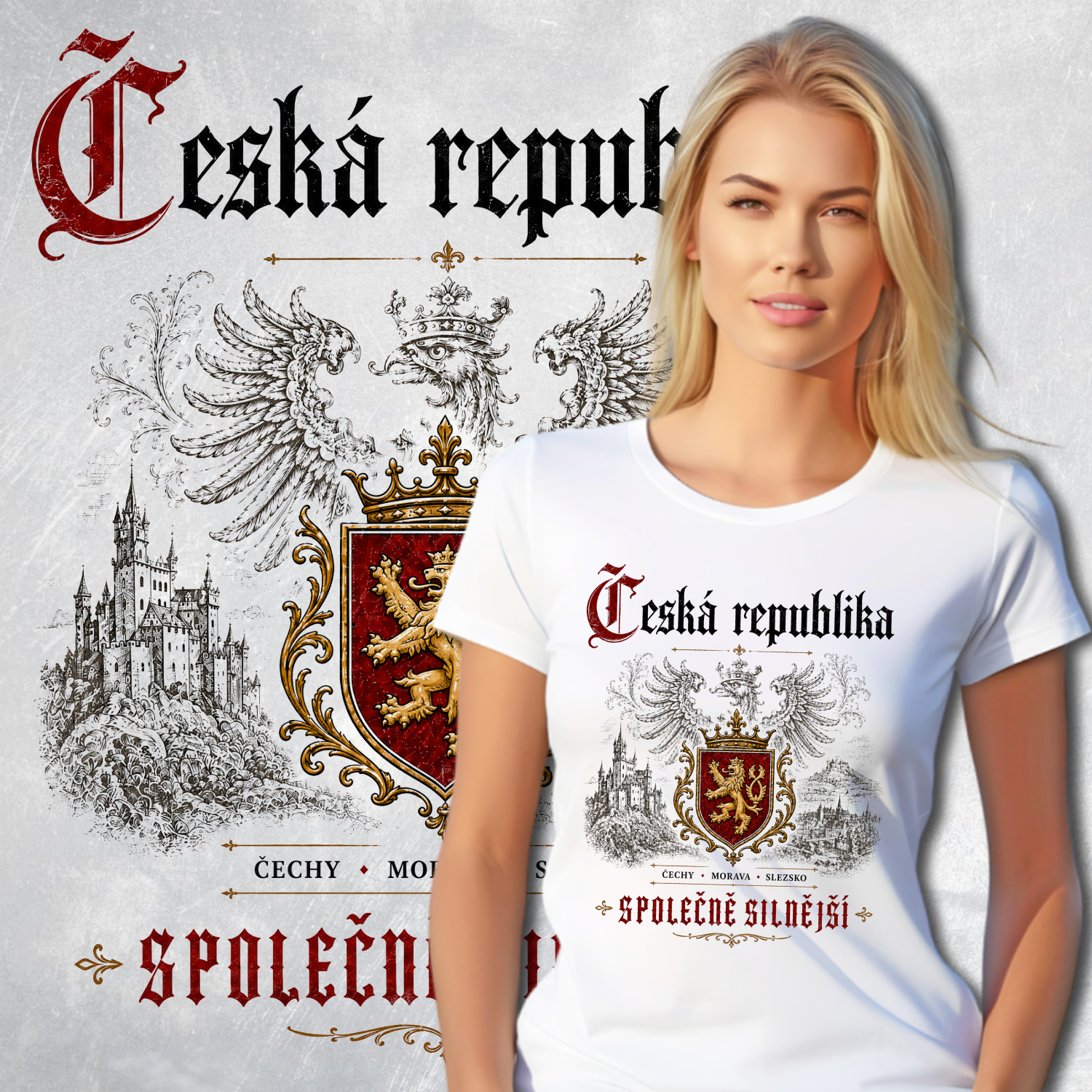 Tričko s potiskem Česká republika-Společně silnější - dámské