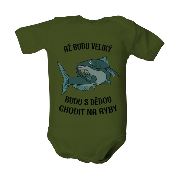 Dětské body  s potiskem Až budu veliký budu chodit s dědou na ryby