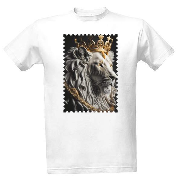 Tričko s potiskem Bílý lev se zlatou korunou