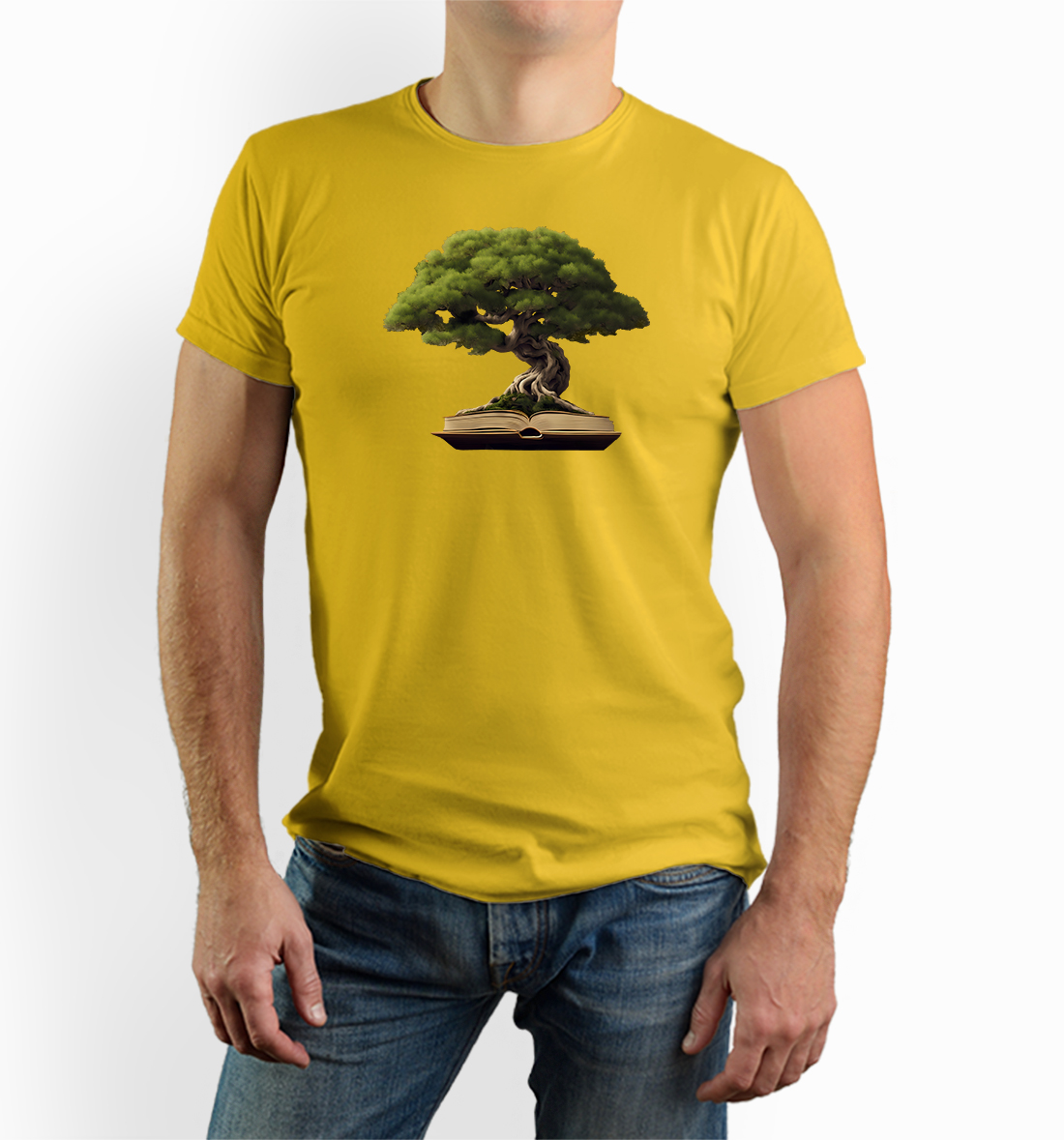 Tričko s potlačou bonsai strom a kniha