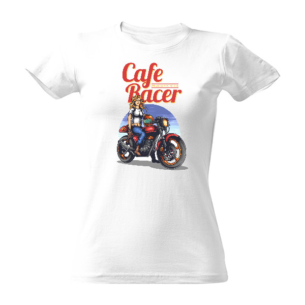 Tričko s potiskem Cafe Racer Holka na motorce 