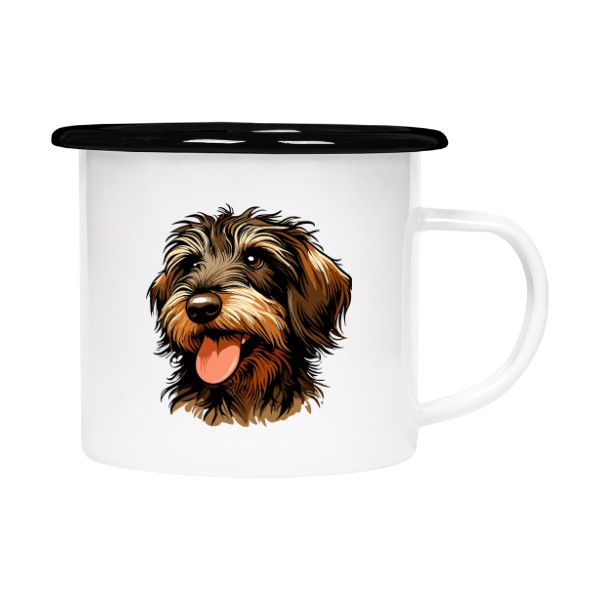 Plecháček - smaltový lem s potiskem Drsnosrstý jezevčík