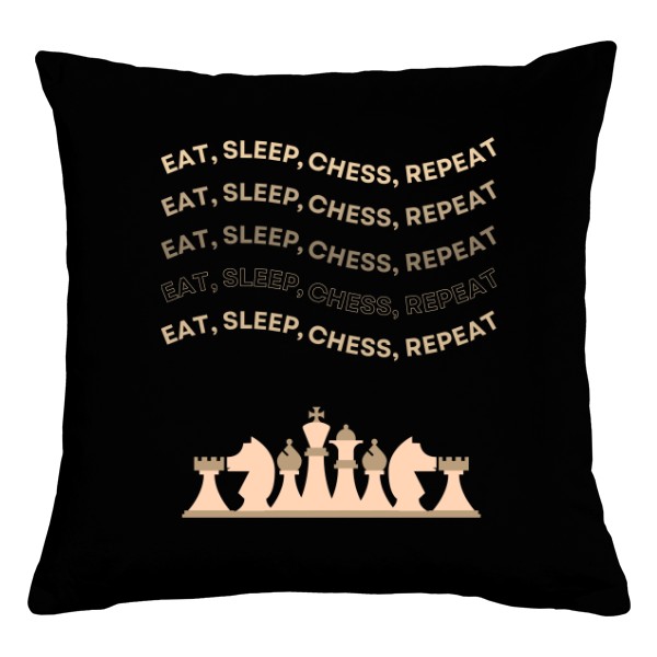 Polštář bavlněný  s potiskem Eat, sleep, chess, opakuj