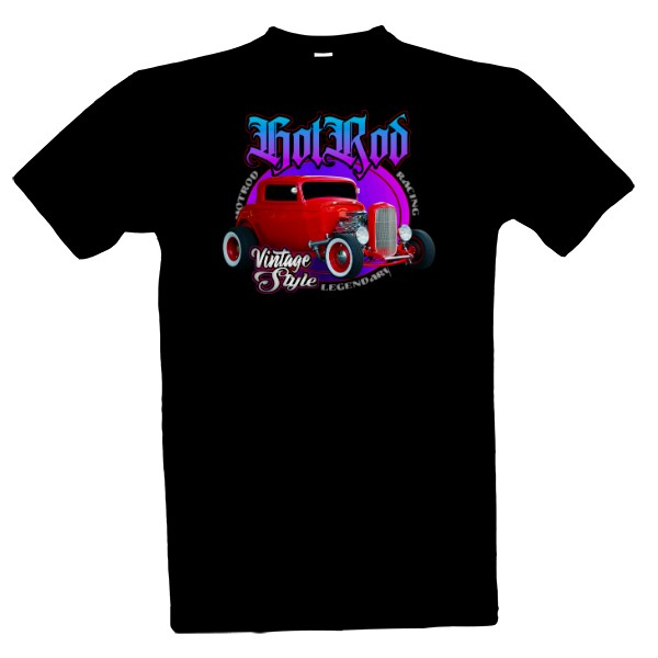 Tričko s potiskem HotRod auto-červené retro auto 2