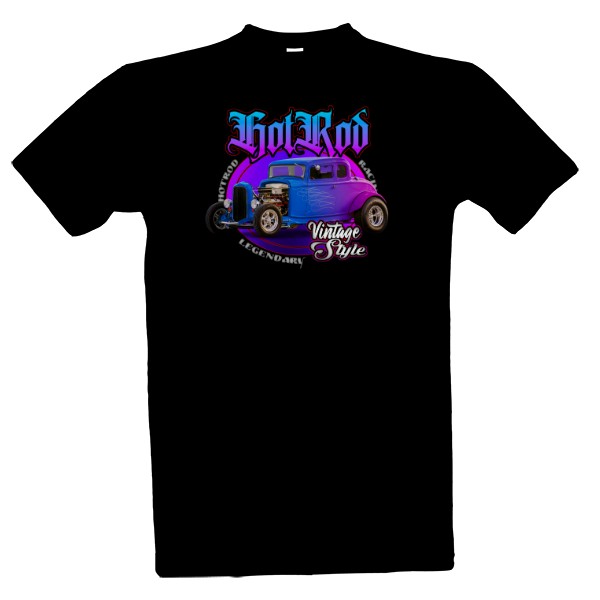 Tričko s potiskem HotRod auto-modré retro auto