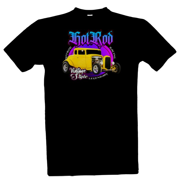 Tričko s potiskem HotRod auto-žluté retro auto