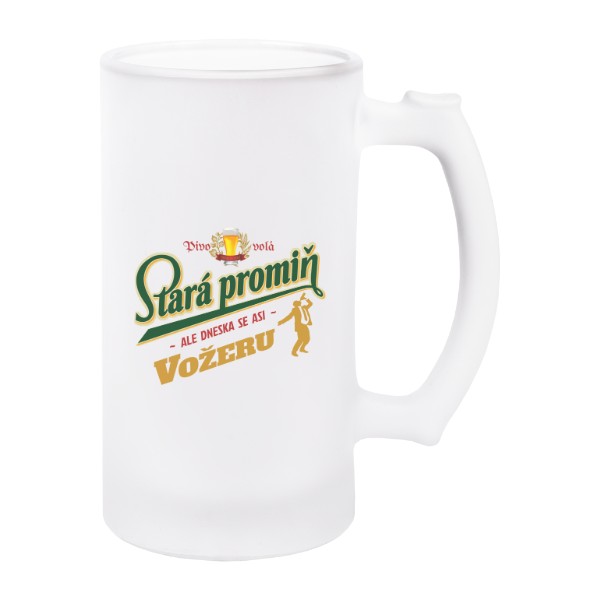 Korbel na pivo - matné sklo s potiskem Korbel Stará promiň