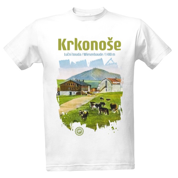 Tričko s potiskem Krkonoše / Luční bouda 002 / White