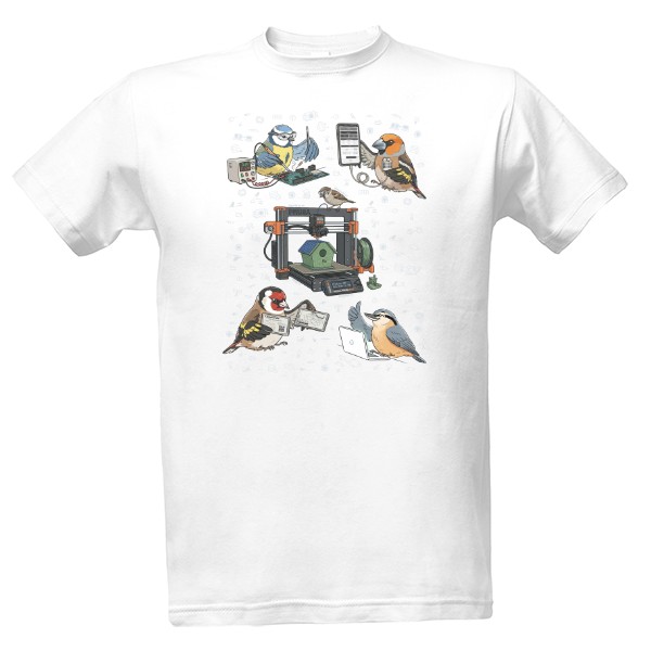 Tričko s potiskem Maker Birds - světlý motiv pro světlá trička