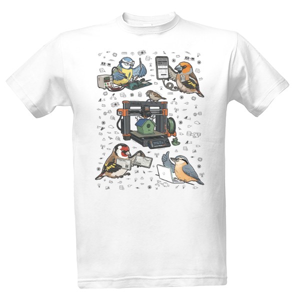 Tričko s potiskem Maker Birds - tmavý motiv pro tmavá trička