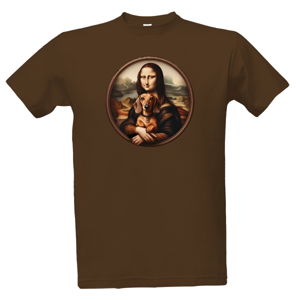 Tričko s potiskem Mona Lisa s jezevčíkem 