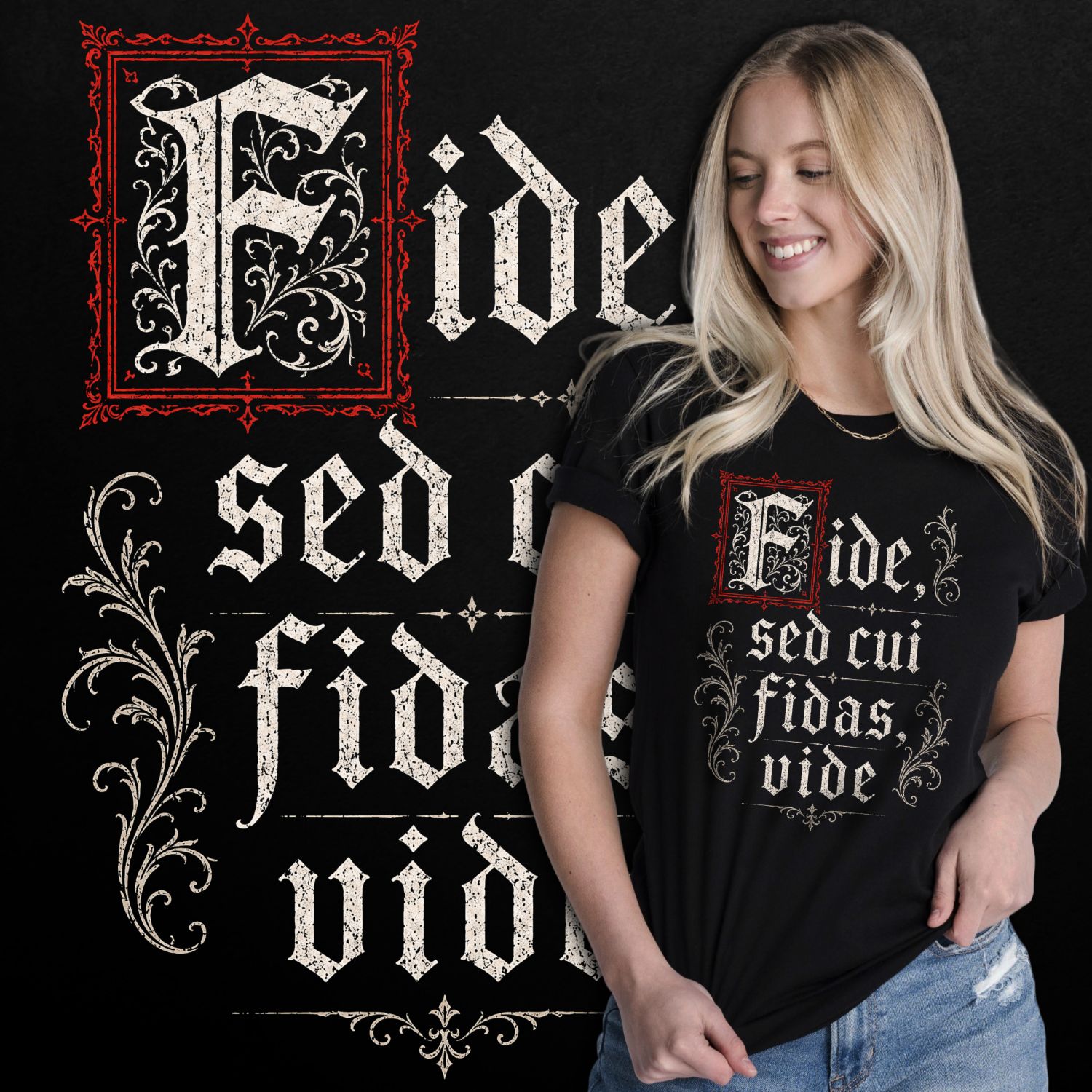 Tričko s potiskem Fide Sed Cui Fidas Vide-Gothic Heritage