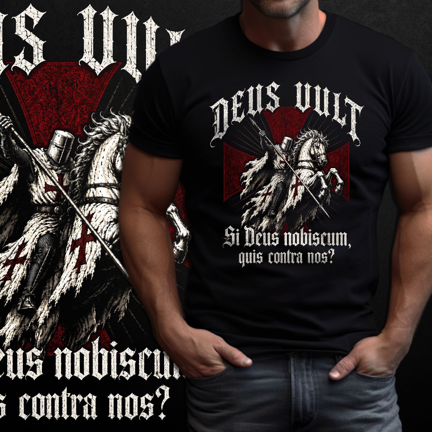 Tričko s potiskem Templář-Deus Vult - backprint