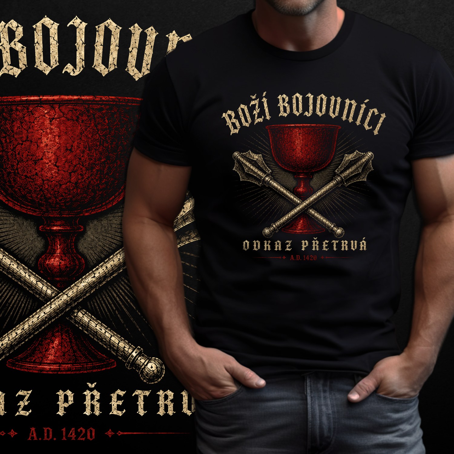 Tričko s potiskem Boží bojovníci-Odkaz přetrvá-Husitský odkaz