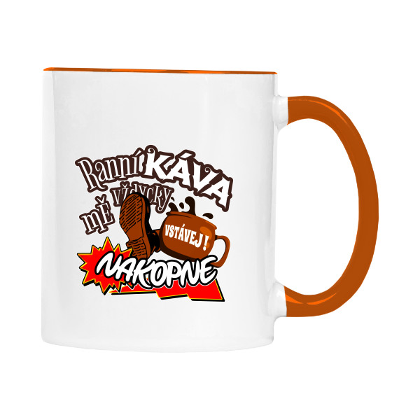 Hrnek malý barevný s potiskem Ranní káva-mě nakopne