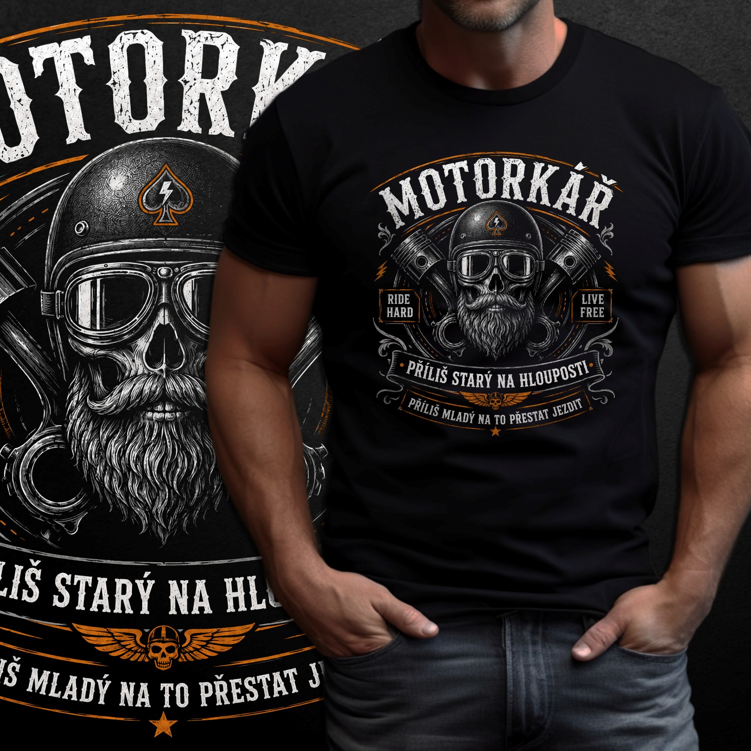 Tričko s potiskem MOTORKÁŘ - Příliš starý na hlouposti