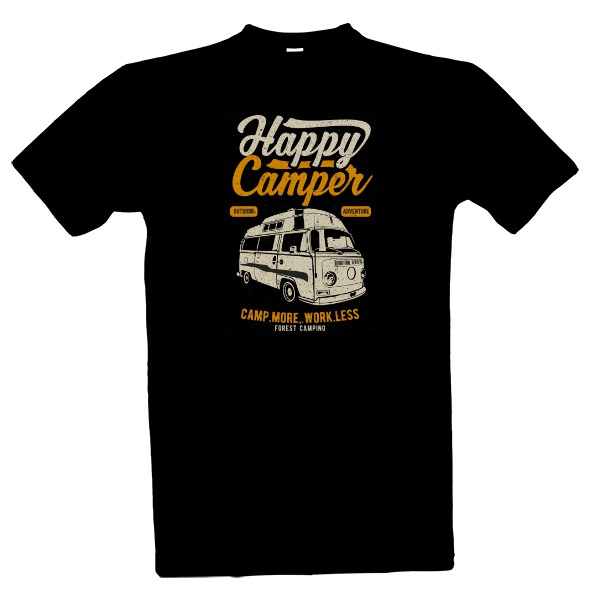 Tričko s potiskem Šťastný kempař-Víc kempuj míň pracuj 