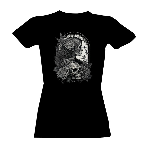 Tattoo design Skull and Girl černobílé