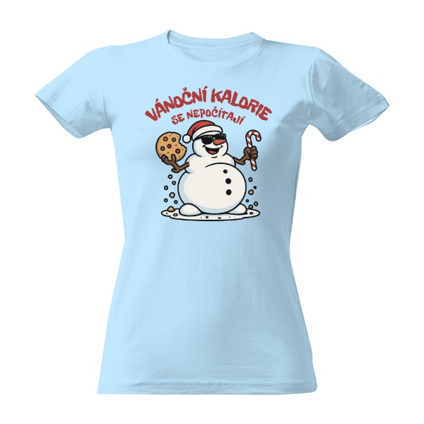 Tričko s potiskem Vánoční kalorie se nepočítají-sněhulák