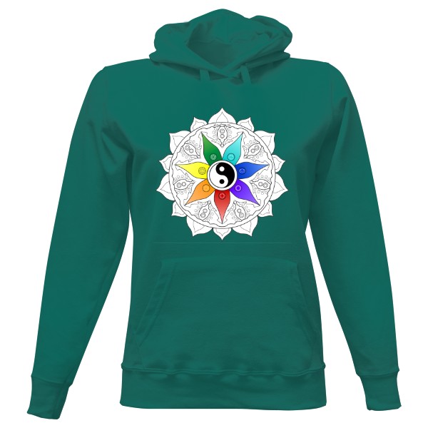 Dámska mikina s kapucňou s potlačou Vyfarbovacia mandala - vzor Čakry