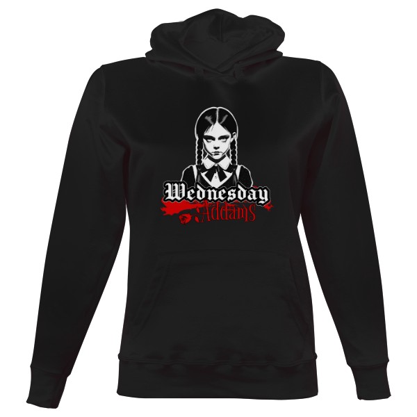 Dámská mikina s kapucí s potiskem Wednesday Addams a růže-dámská mikina 