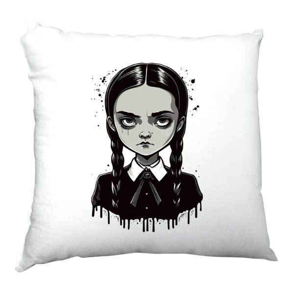 Vankúš saténový s potlačou Wednesday Addams